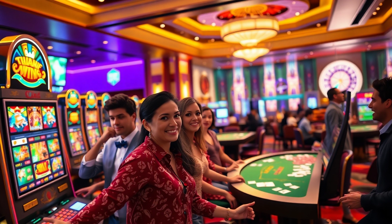 Players enjoying the thrill of slot online apiraja88 at a luxurious casino.