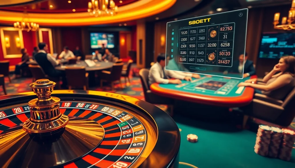 Experience an exhilarating sbobet betting atmosphere with players at a stylish casino table.