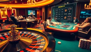 Experience an exhilarating sbobet betting atmosphere with players at a stylish casino table.