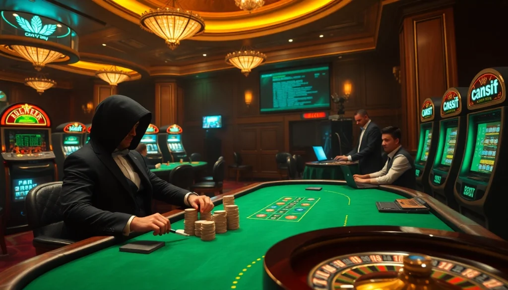This thrilling casino scene emphasizes the hidden wiki, showcasing poker action and an atmosphere of excitement.