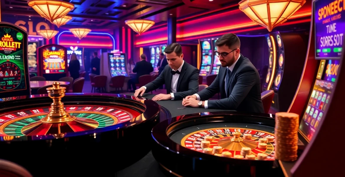 SODO66 players engaging in high-stakes poker and digital slot machines in a luxurious casino.