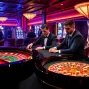 SODO66 players engaging in high-stakes poker and digital slot machines in a luxurious casino.