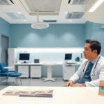 名古屋の包茎手術専門クリニックの内装、医師が患者を診察している様子。