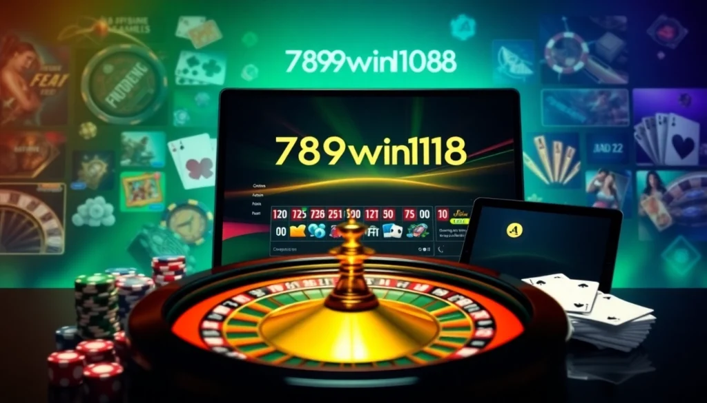Experience high-stakes gaming at 789win108 with vibrant poker chips and a spinning roulette wheel.