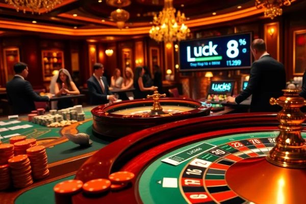 Engage in high-stakes gameplay at a vibrant luck8 casino table with poker chips and cards.