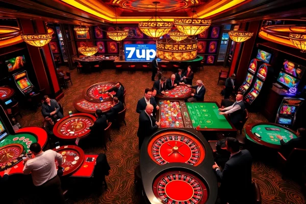 Players enjoying thrilling games at 7upbet casino with vibrant tables and bright lights.