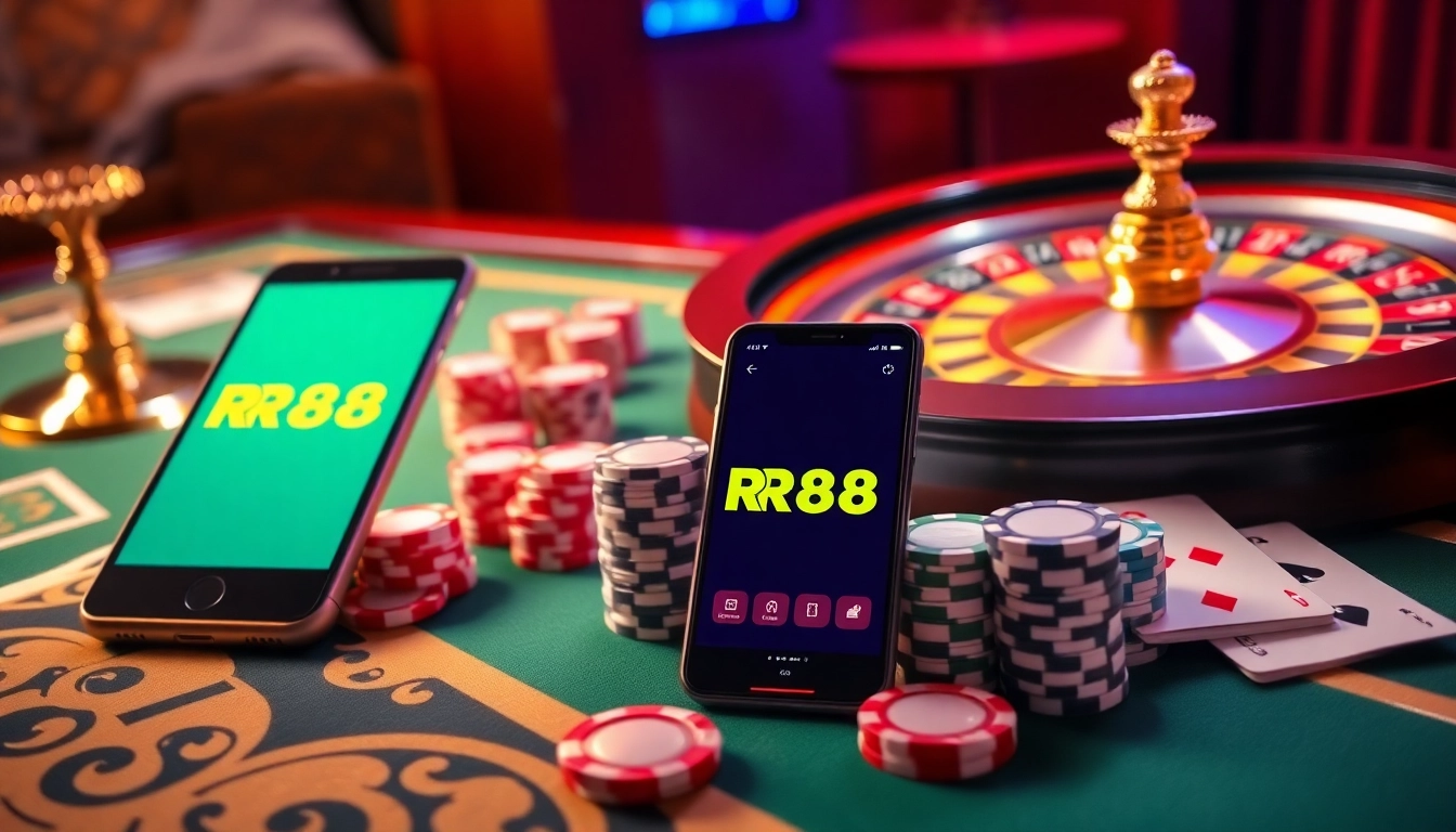 Experience the thrill of online gambling at https://rr8888.in.net/ with a luxurious casino scene featuring roulette wheels, poker chips, and interactive gaming.