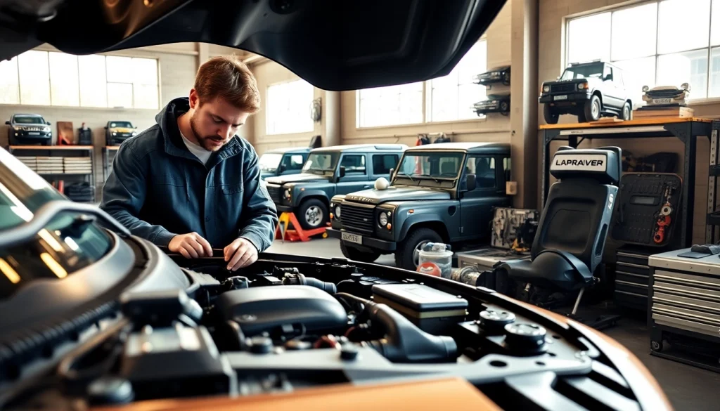 Technician at Kinghams performing Land Rover repairs in a professional garage.