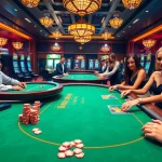 Players celebrating wins at BL555 casino with poker chips and vibrant slot machines.