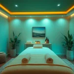 매력적인 장식으로 꾸며진 평화로운 스파 환경에서의 마사지 세션