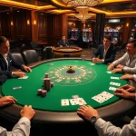 Engaging scene of players at a poker table in a luxurious casino, highlighting VB88 com.