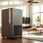 Trane HVAC unit in a modern living room, emphasizing efficiency and style.