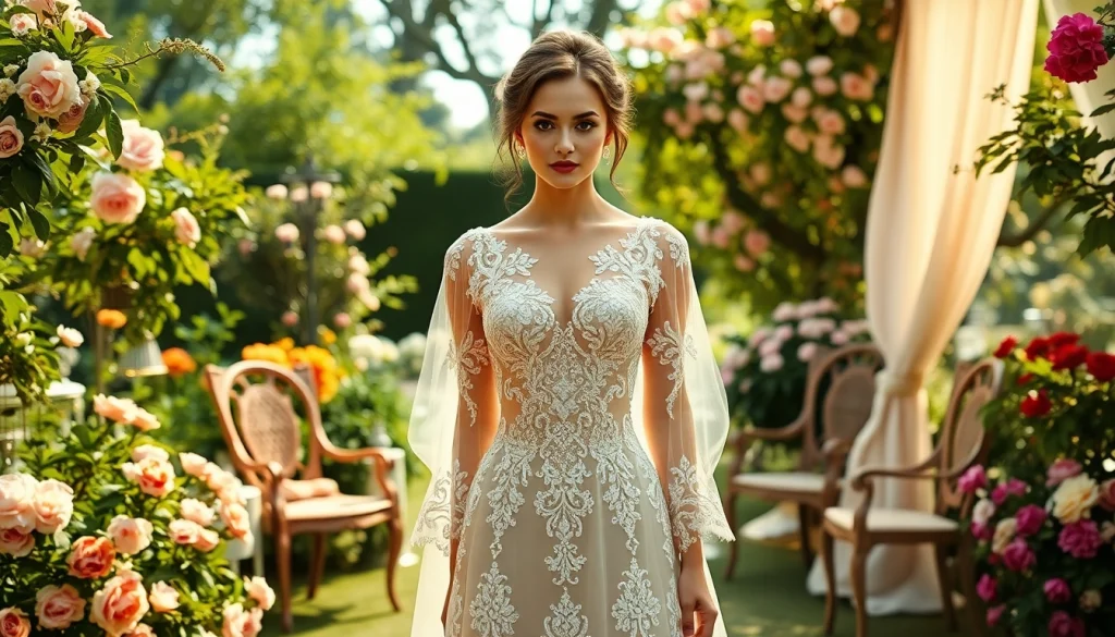 Explore the elegance of Rebel Designerwear showcased in a serene garden backdrop.