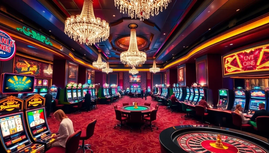 Experience the excitement of TV88 with players enjoying thrilling casino games amidst a luxurious ambiance.