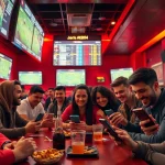 Live sports betting atmosphere featuring dynamic odds from https://keonhacai.gold/ with engaged fans and digital screens.