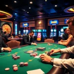 Players engaging in a high-stakes poker game at RR88 casino, showcasing excitement and tension.