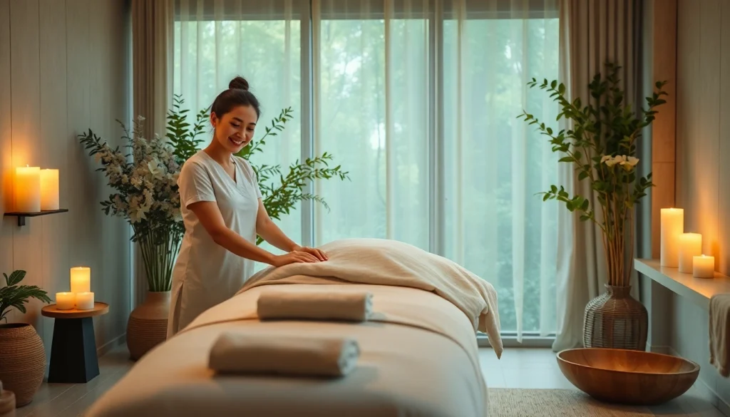 평화로운 분위기와 차분한 장식이 있는 1인샵 마사지 치료실.