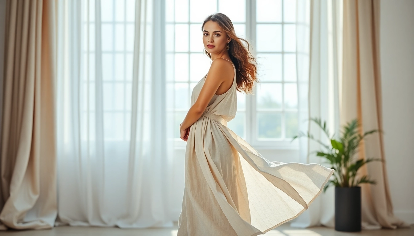 Linnen stof voor jurken: Elegante jurk in zachte kleuren met ademend linnen materiaal.