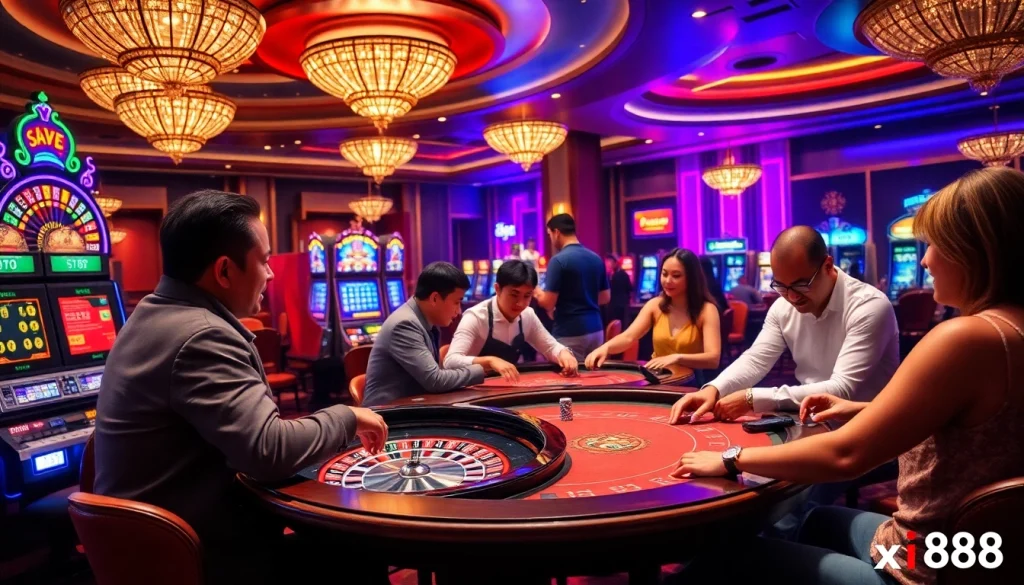 Excitement of high-stakes betting at a luxurious casino representing xin88's vibrant gaming experience.