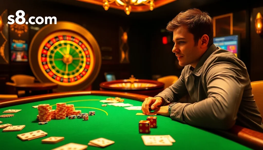 Experience thrilling poker action at s8.com with vibrant casino tables and engaging gameplay elements.