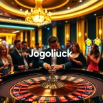 Engaged players at a Jogoluck roulette table experience high-stakes thrills in a luxurious casino setting.
