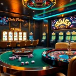 Participez à un gameplay palpitant dans un luxueux casino en ligne avec des tables vibrantes et des jeux classiques.