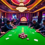 Compelling LV88 casino scene showcasing poker players and vibrant slot machines.