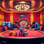 Exciting gaming action at Nhà cái SKY88 with vibrant poker games and lively casino atmosphere.