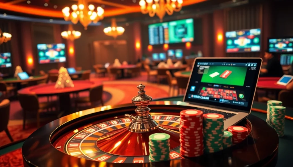 Découvrez l'excitation du casino en ligne avec des jetons de poker vibrants et une roulette brillante.