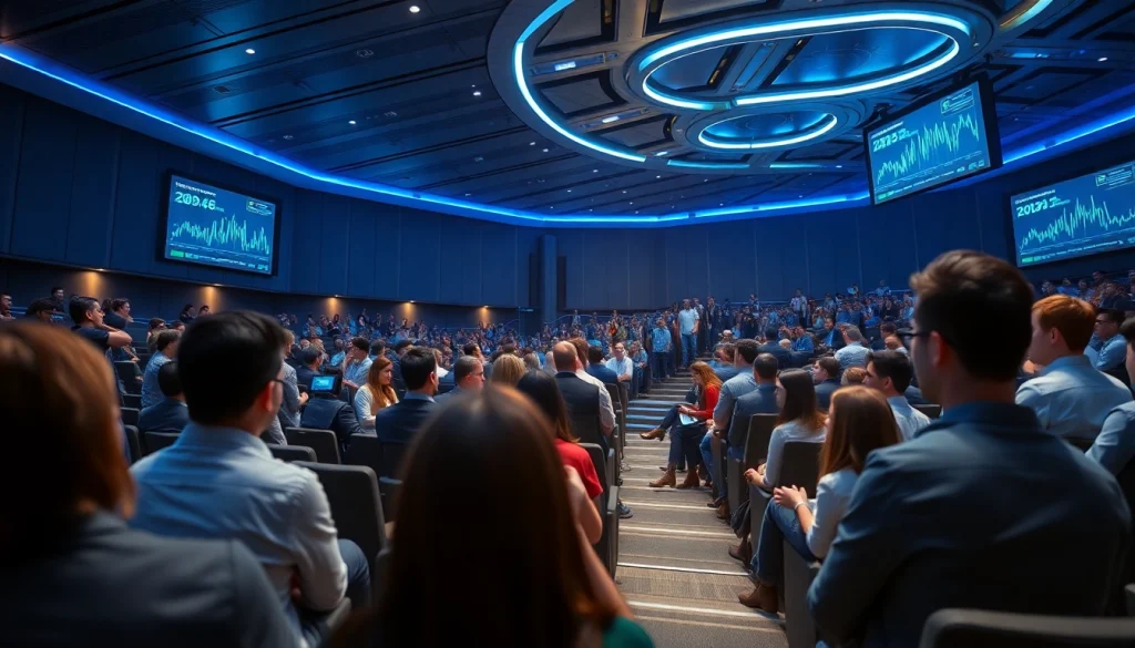 Audience engaged at Crypto 2026 conference showcasing digital finance innovations.