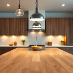 Enhance your kitchen's aesthetics with island lighting showcased in a modern setup.