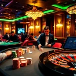 Experience the thrilling atmosphere of ONE88 trang chủ with high-stakes poker and a spinning roulette wheel.