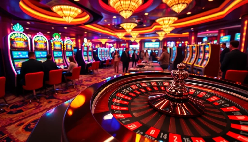 TWIN68 offers an exciting casino experience with vibrant slot machines and jubilant players.