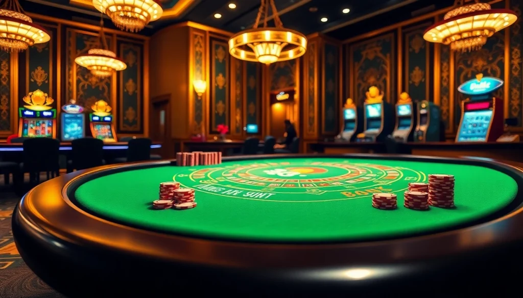 Experience the excitement of casino mm88 at a luxurious baccarat table with vibrant gaming elements.