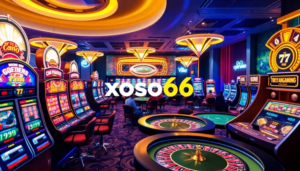 Experience the thrilling atmosphere of xoso66 with vibrant casino visuals showcasing exciting games.
