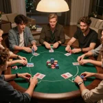 Friends enjoying a thrilling poker night at home while playing betbet strategies.