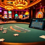 Engaging scene of 789 bet casino with vibrant tables, slot machines, and cards.