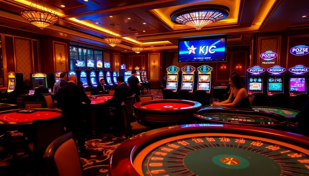 Players enjoying a thrilling gaming experience at Tập đoàn KJC's luxurious casino.