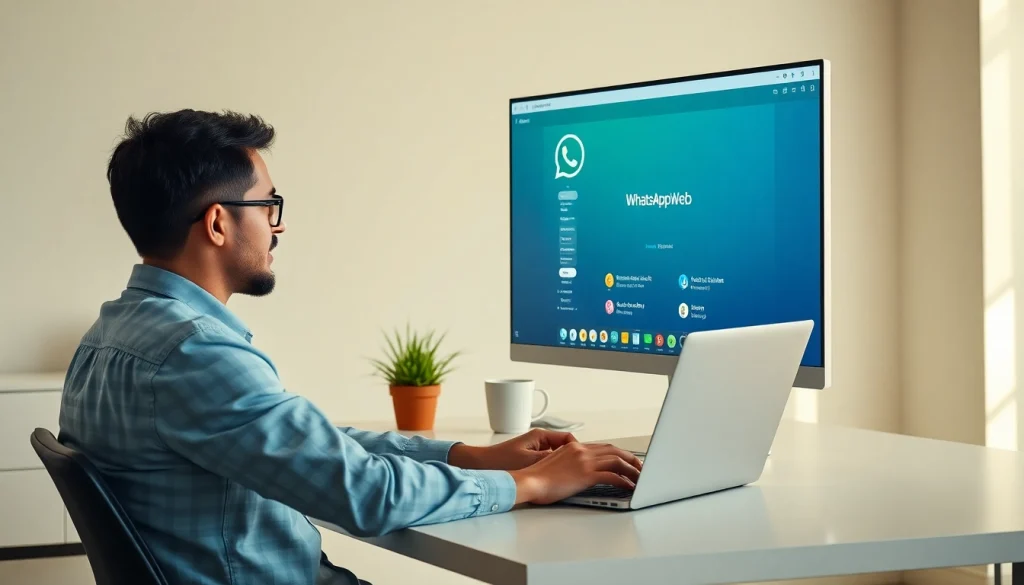 User engaging with WhatsApp Web on a modern desktop setup, enhancing communication effortlessly.
