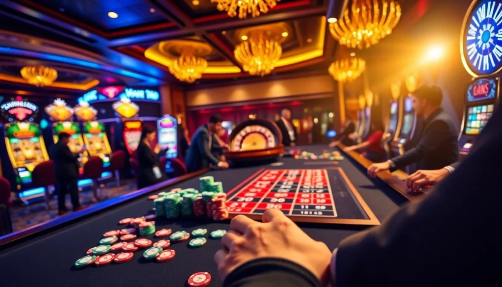 Exciting casino action at the gaming table highlighting kpi4d with colorful poker chips and vibrant atmosphere.