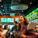 Users enjoying a secure and vibrant betting environment at 슈어맨, showcasing digital interfaces and live betting activities.