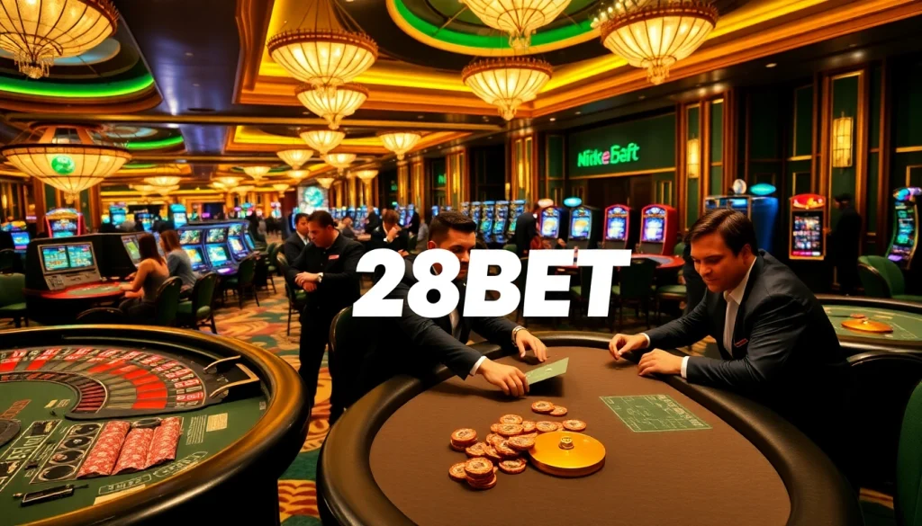 28BET presents an exhilarating casino scene with players winning at diverse games.