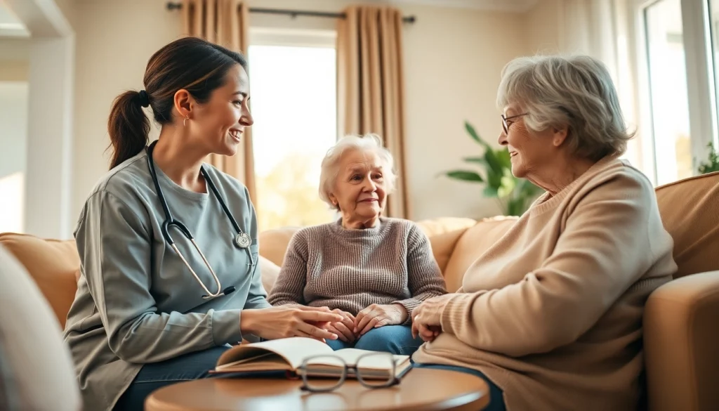 Engaged caregivers provide compassionate senior home care austin for the elderly in a warm living room.