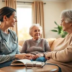 Engaged caregivers provide compassionate senior home care austin for the elderly in a warm living room.