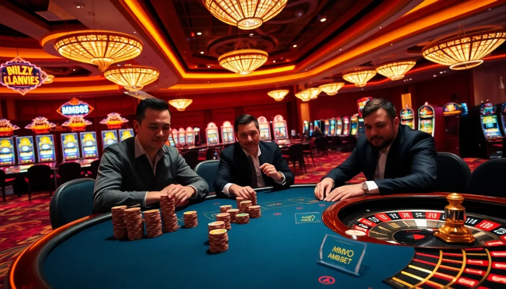 Enjoy thrilling games at mm88bet in a luxurious casino setting with vibrant poker action.