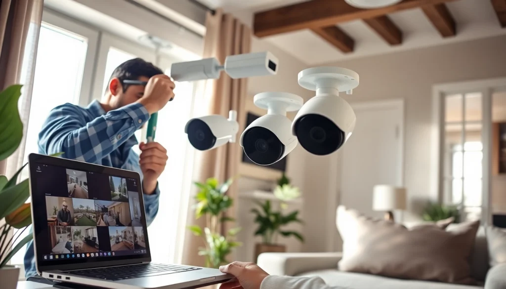 Instalación de cámaras de seguridad de alta calidad en una casa moderna realizada por un técnico cualificado.