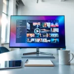 Video to prompt AI generator interface in a modern workspace, conveying innovation and creativity.