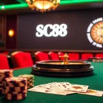 Experience high-stakes poker at SC88 casino, featuring luxurious tables and vibrant atmosphere.
