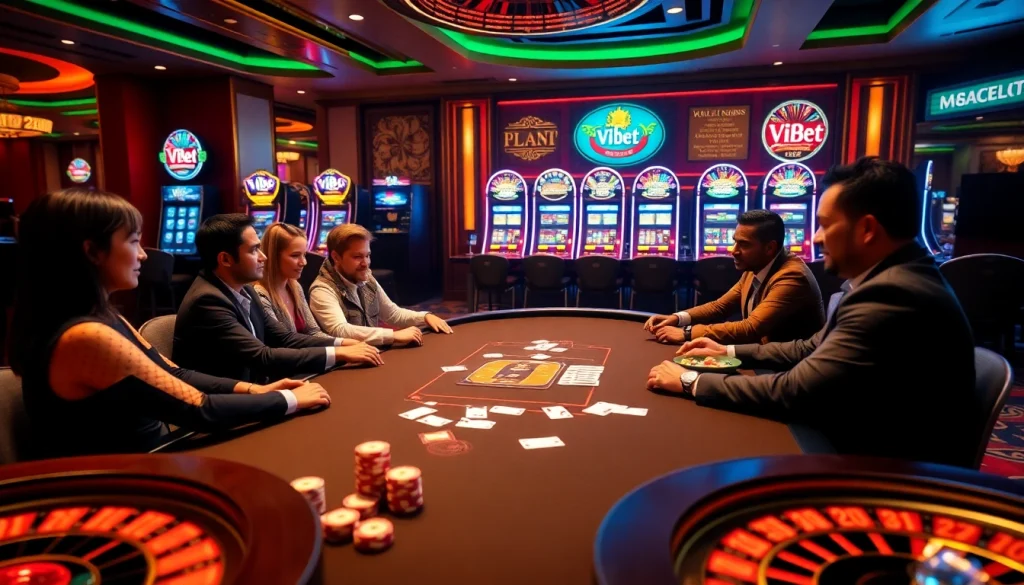 Engaging online gambling scene showcasing V9bet with poker chips and a vibrant atmosphere.