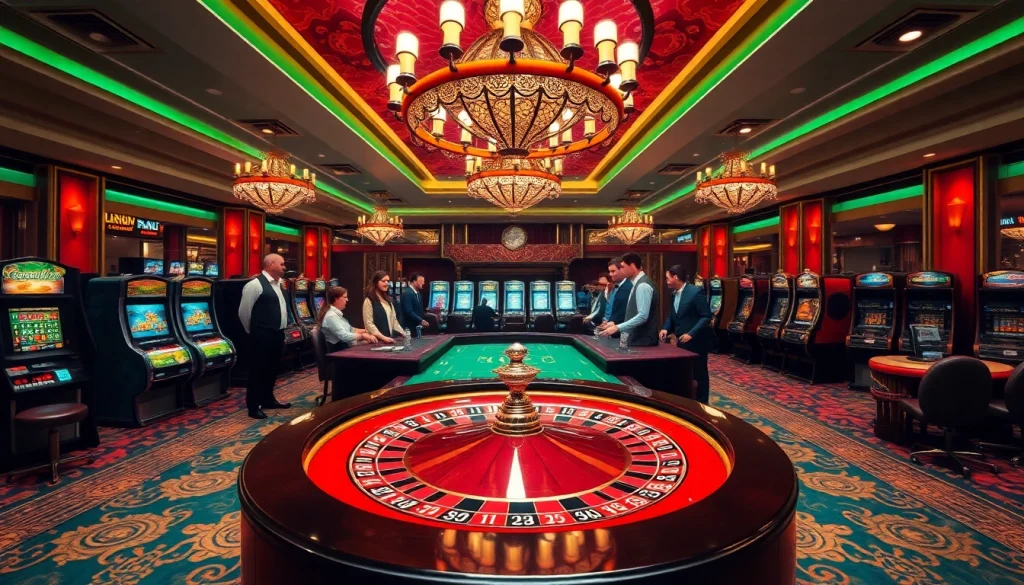 Experience the thrill of gambling at Jun88 with vibrant casino visuals and lively players.